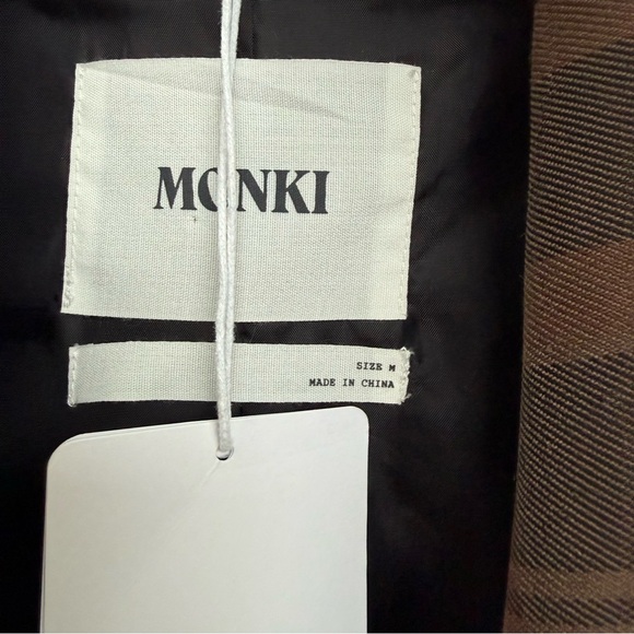 Monki oversized blazer in brown check plaid women's jacket M - Picture 4 of 5